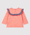 Blusa de lana y algodón de bebé naranja OURSIN/blanco MARSHMALLOW