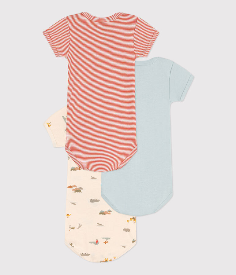 Juego de 3 bodis de algod&oacute;n de manga corta con animales multicolor