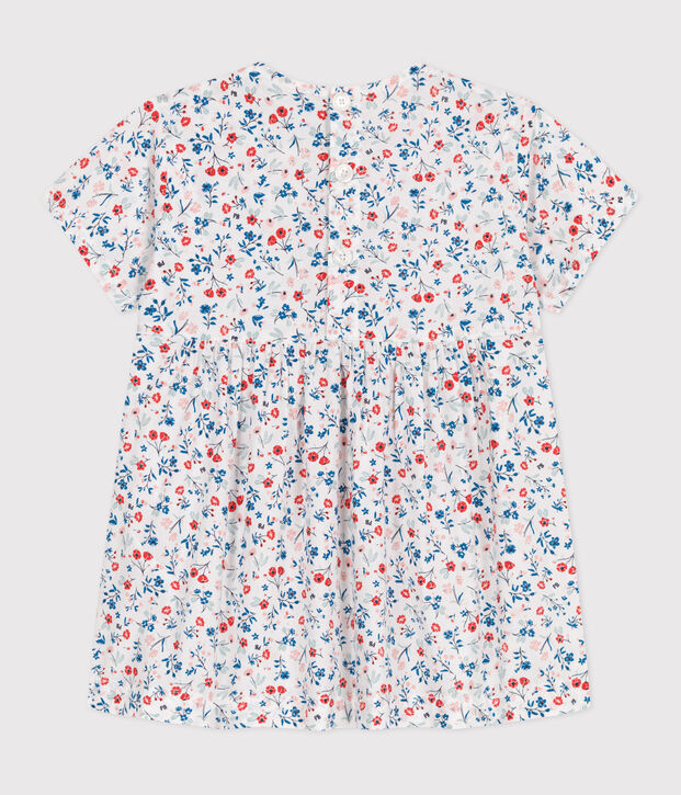 Vestido de algod&oacute;n de manga corta con estampado de flores para beb&eacute; blanco/multicolor