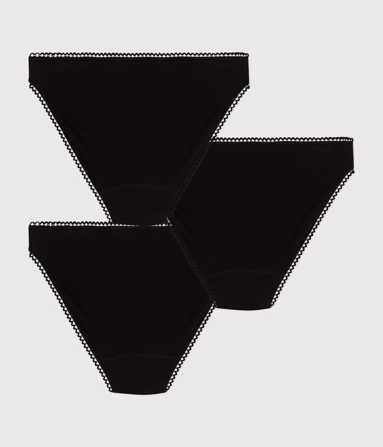 Juego de 3 braguitas lisas de algod&oacute;n y elastano para mujer multicolor