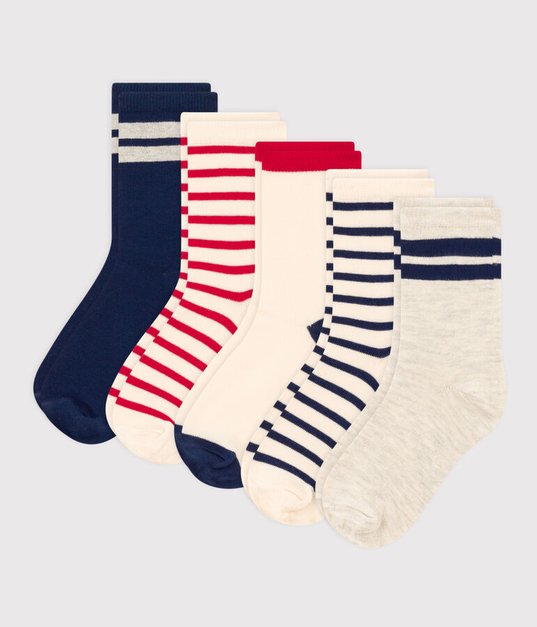Juego de 5 pares de calcetines azul blanco rojo para ni&ntilde;o/ni&ntilde;a multicolor