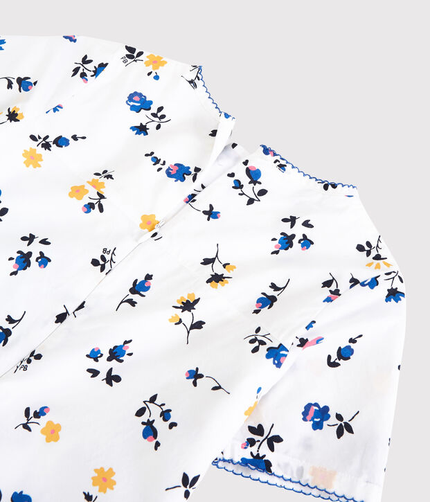 Vestido de manga corta de algod&oacute;n de ni&ntilde;a blanco/multicolor