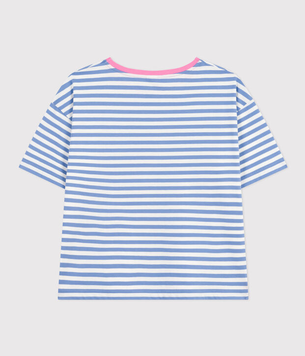 Camiseta la Boxy de algod&oacute;n de mujer azul/blanco