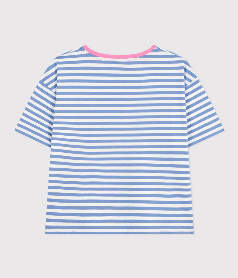Camiseta la Boxy de algod&oacute;n de mujer azul/blanco