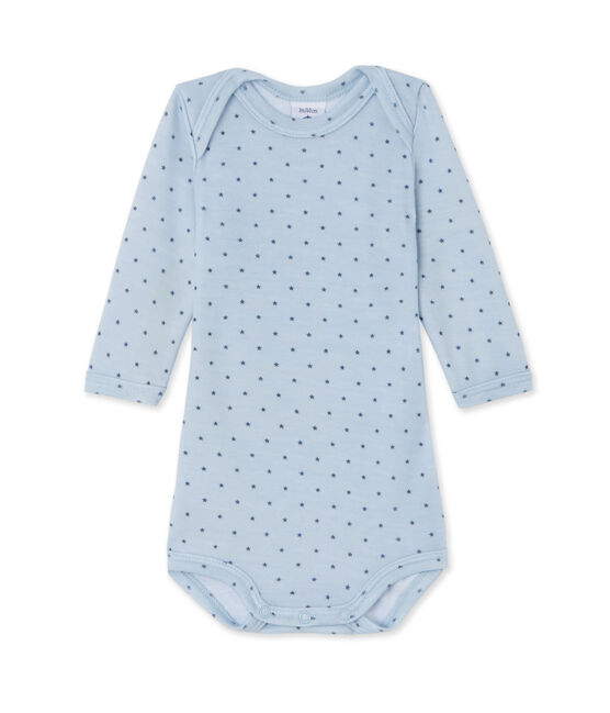 Body de manga larga de lana y algodón para bebé niño azul FRAICHEUR/gris TEMPETE