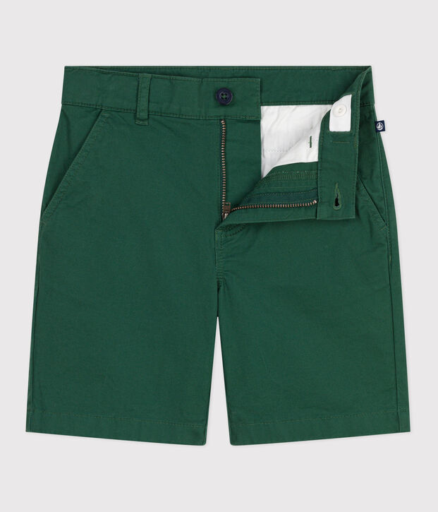 Bermudas infantiles cortas y lisas de sarga de algod&oacute;n verde