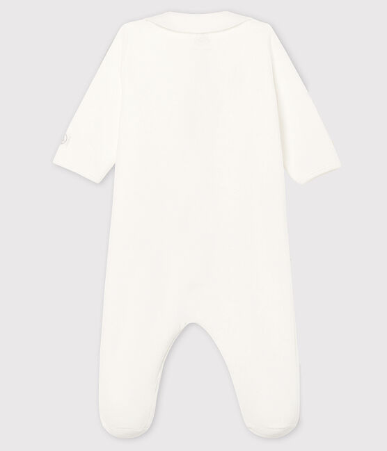 Pijama enterizo blanco con cremallera de bebé en terciopelo de algodón ecológico blanco MARSHMALLOW