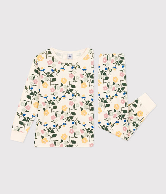 Pijama infantil de algodón con estampado de flores blanco AVALANCHE/ MULTICO