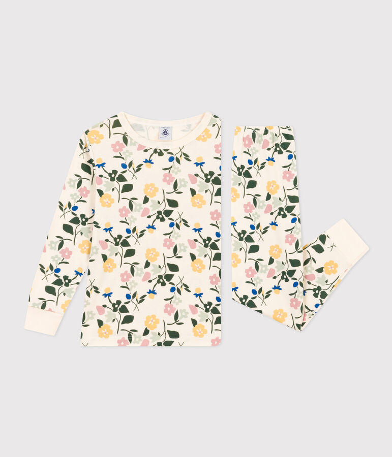 Pijama infantil de algod&oacute;n con estampado de flores crudo/multicolor