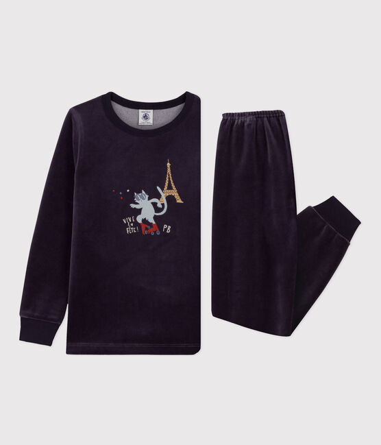 Pijama de terciopelo con motivo de París para niño/niña azul SMOKING