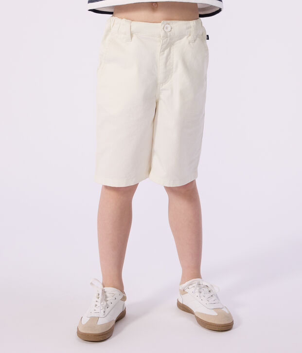 Bermudas cortas infantiles de algod&oacute;n liso blanco