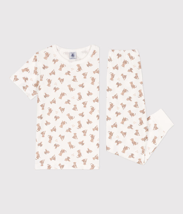 Pijama de manga corta con leopardos de algod&oacute;n de ni&ntilde;o/ni&ntilde;a blanco/multicolor