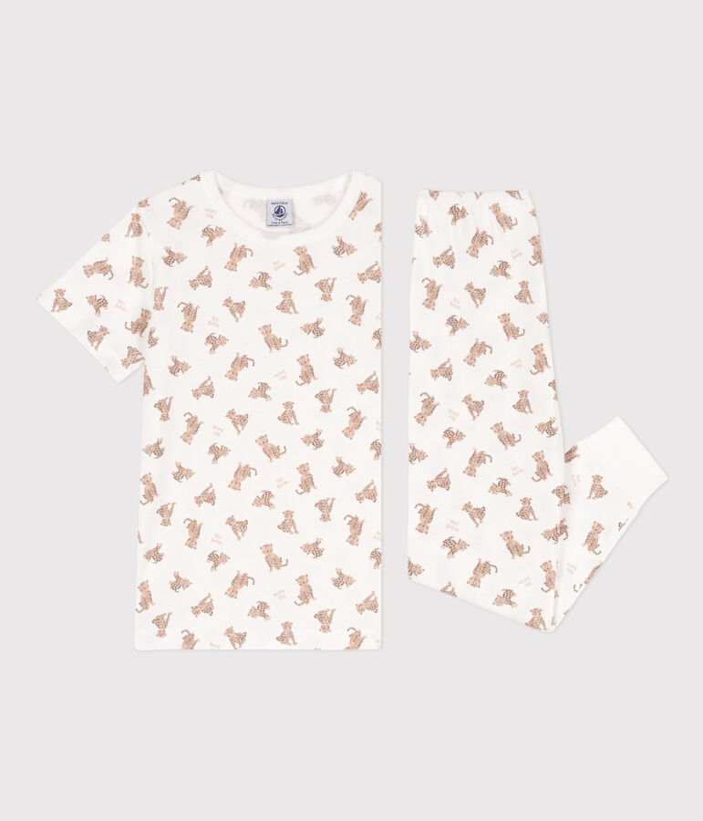 Pijama de manga corta con leopardos de algod&oacute;n de ni&ntilde;o/ni&ntilde;a blanco/multicolor