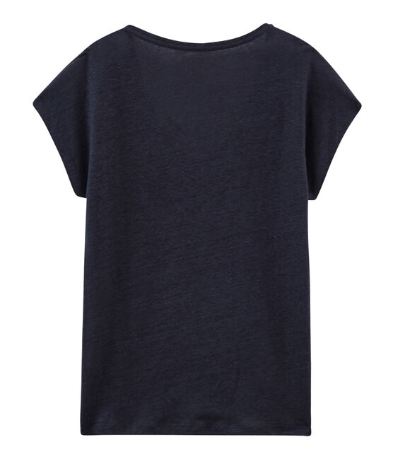 Camiseta manga corta lisa de lino irisada para mujer azul SMOKING/rosa COPPER