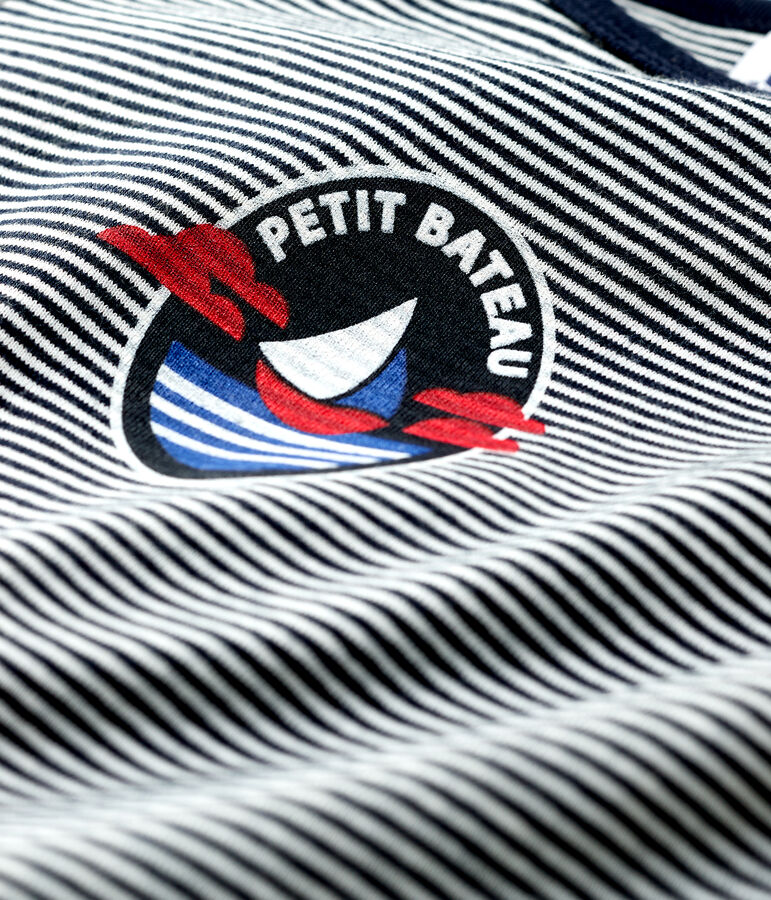 Camiseta de manga corta de algod&oacute;n de beb&eacute; ni&ntilde;o azul/blanco