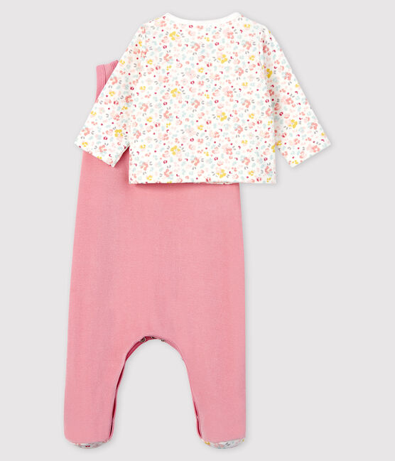 Conjunto de terciopelo de 2 piezas de flores rosas para bebé rosa CHARME/blanco MULTICO