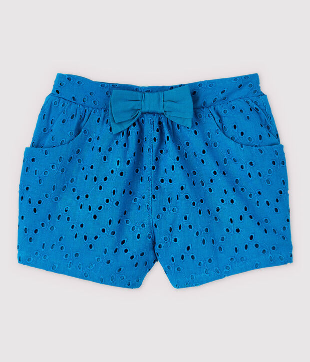 Pantal&oacute;n corto de bordado ingl&eacute;s de beb&eacute; ni&ntilde;a azul