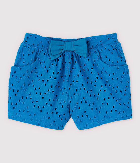 Pantalón corto de bordado inglés de bebé niña azul MYKONOS