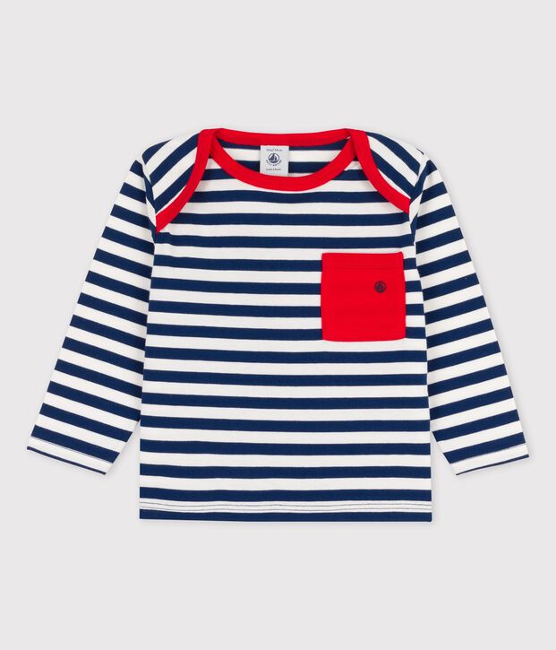Camiseta de manga larga a rayas de jersey para beb&eacute; azul/blanco