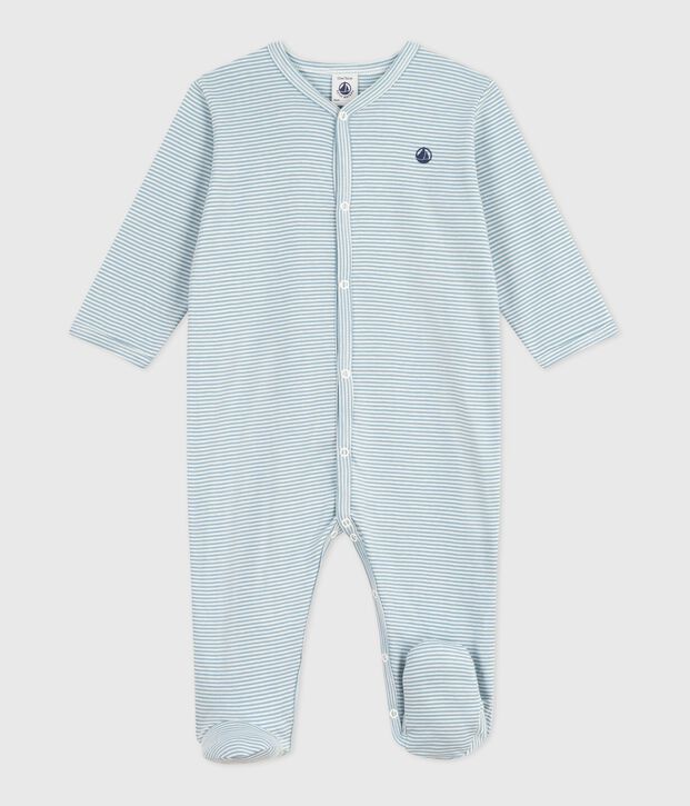 Pijama de algod&oacute;n milrayas para beb&eacute; azul/blanco