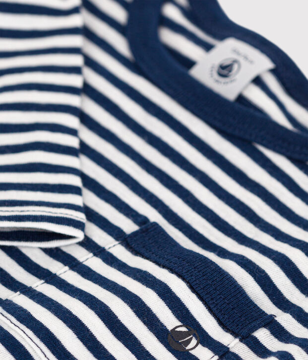 Camiseta de manga larga de punto flameado a rayas para beb&eacute; azul/blanco