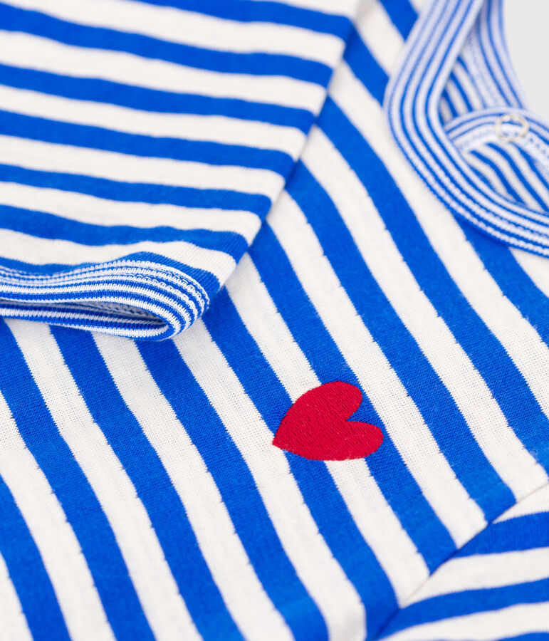 Pijama de t&uacute;bico a rayas con abertura trasera para beb&eacute; azul/crudo