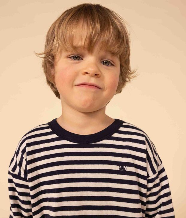 Camiseta de manga larga de tejido t&uacute;bico de ni&ntilde;o azul/crudo