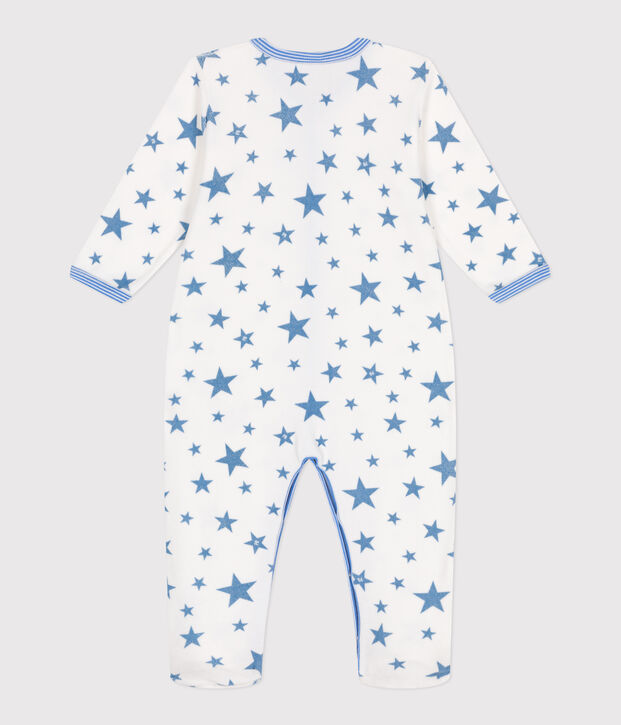 Pijama de terciopelo con estrellas para beb&eacute; blanco/azul