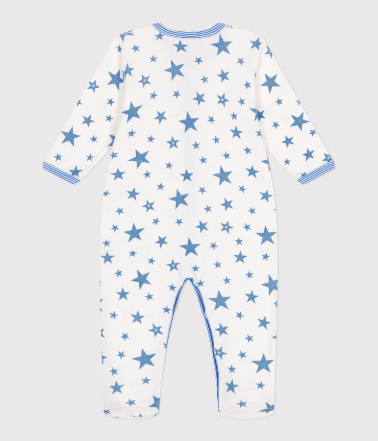 Pijama de terciopelo con estrellas para beb&eacute; blanco MARSHMALLOW/azul ALASKA