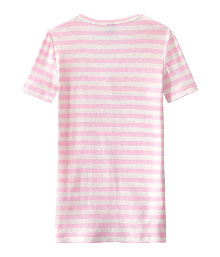 Camiseta de canal&eacute; original de rayas con cuello en pico para mujer rosa/blanco