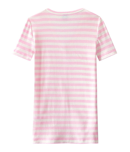 Camiseta de canalé original de rayas con cuello en pico para mujer rosa BABYLONE/blanco MARSHMALLOW