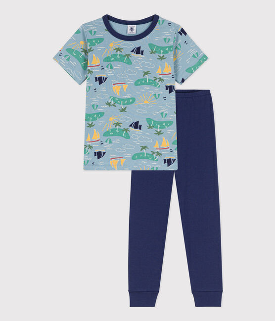 Pijama de manga corta de algodón de explorador para niño azul CHALOUPE/blanco MULTICO