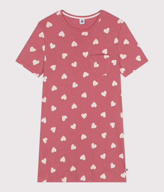 Camisón de manga corta con estampado de corazones para mujer rosa ROSEWOOD/ MARSHMALLOW
