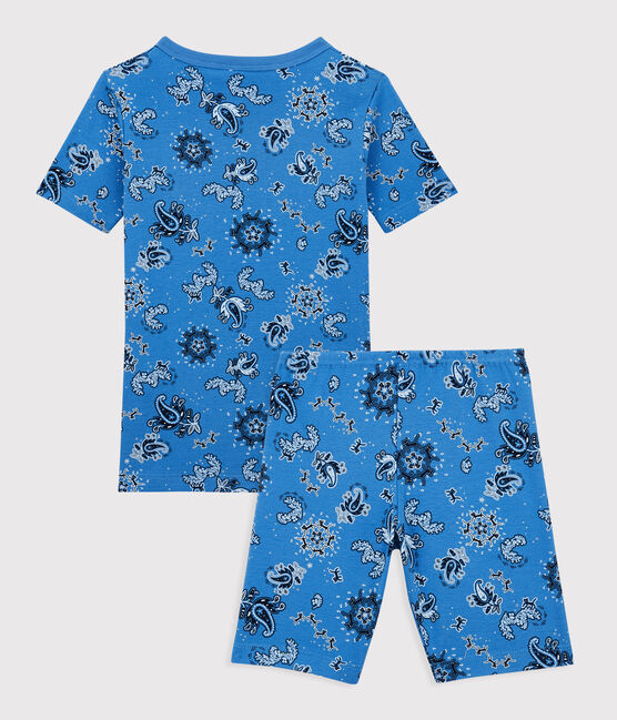 Pijama corto de bandana de algodón orgánico de niño azul BRASIER/blanco MULTICO