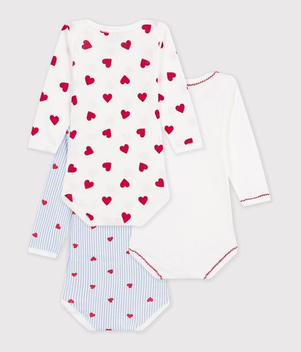Juego de bodis de algod&oacute;n de manga larga con estampado de corazones para beb&eacute; multicolor