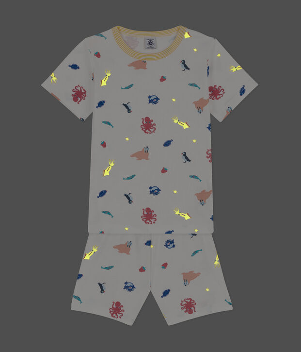 Pijama corto fosforescente de algod&oacute;n para ni&ntilde;o/ni&ntilde;a blanco/multicolor
