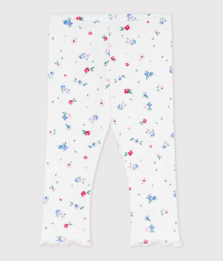 Leggings de algod&oacute;n con estampado de flores para beb&eacute; blanco MARSHMALLOW/blanco MULTICO