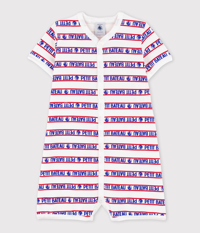 Pelele corto de algod&oacute;n de Petit Bateau de beb&eacute; blanco MARSHMALLOW/rojo TERKUIT/ MULTICO