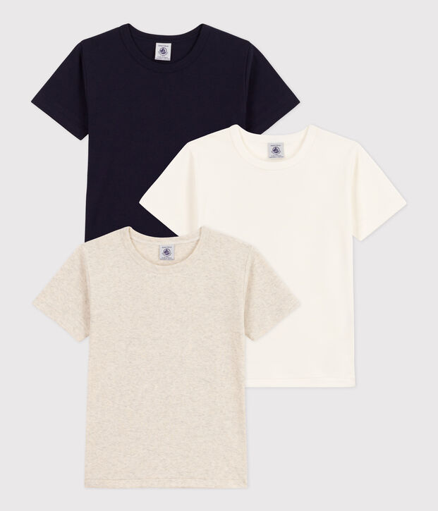 Juego de 3 camisetas lisas de algod&oacute;n de manga corta para ni&ntilde;o multicolor