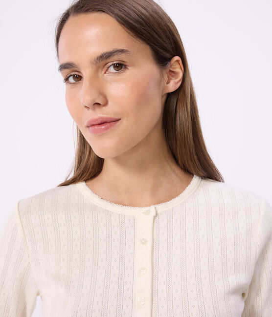 Camiseta lisa de algodón de manga corta para mujer crudo MILK