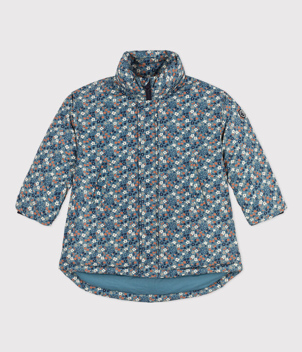 Chaqueta acolchada semilarga estampada para ni&ntilde;a azul/multicolor