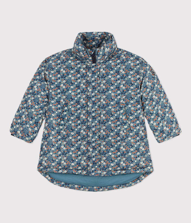 Chaqueta acolchada semilarga estampada para ni&ntilde;a azul/multicolor