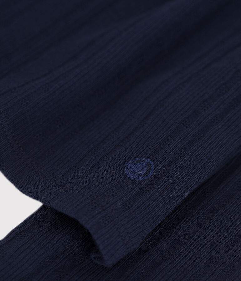 Camiseta lisa de manga larga de punto desagujado con cuello mao para mujer azul SMOKING