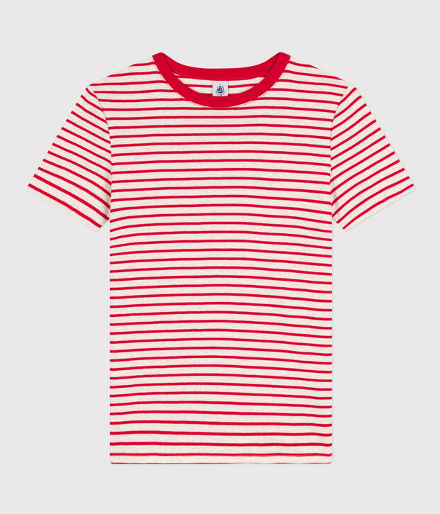 Camiseta LA ICONICA de algod&oacute;n con cuello redondo para mujer beige/rojo