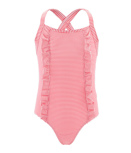 Traje de baño 1 pieza para niña rosa GROSEILLER/blanco MARSHMALLOW