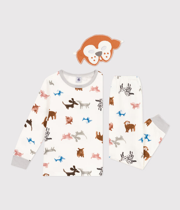 Pijama disfraz de felpa con perro y m&aacute;scara para ni&ntilde;o/ni&ntilde;a blanco/multicolor