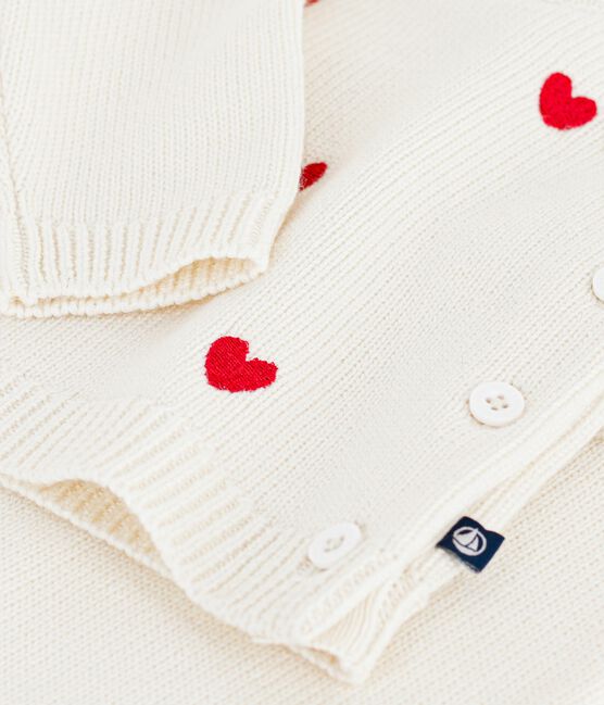 Conjunto de 2 piezas de punto tricotado con corazones bordados para bebé rojo MARSHMALLOW/ POMPEI