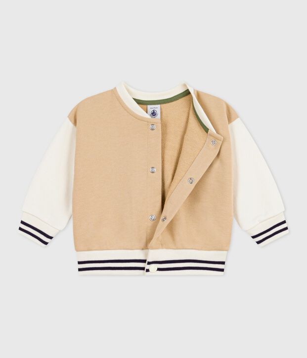 Chaqueta teddy colorblock de algod&oacute;n con insignia para beb&eacute; beige/crudo