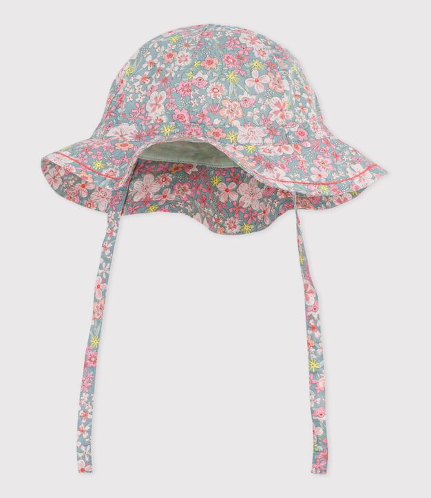Gorro de popelina con estampado de flores para beb&eacute; ni&ntilde;a azul/multicolor
