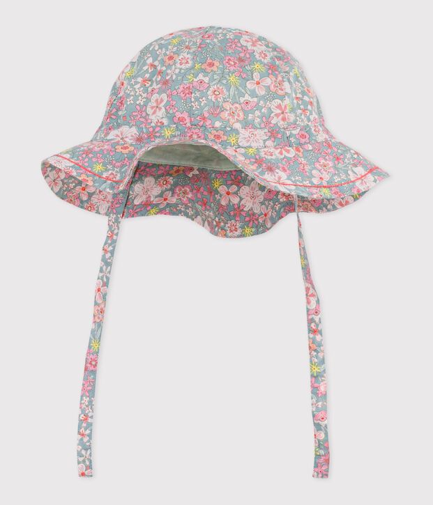 Gorro de popelina con estampado de flores para beb&eacute; ni&ntilde;a azul/multicolor